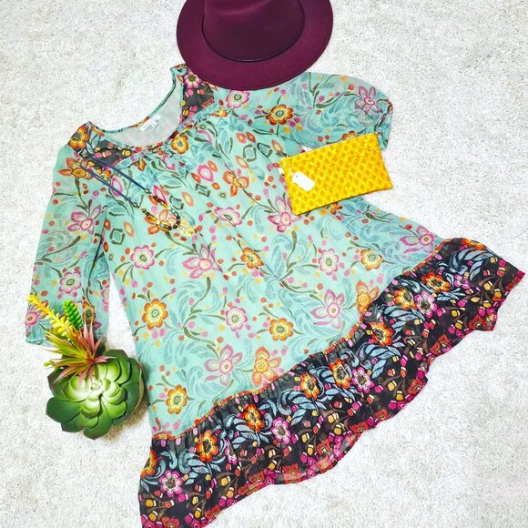 Patrons of Peace Dresses & Skirts - Patrons of Peace Dress. Seafoam Green/Multi Floral Pattern. Size Large. GUC.